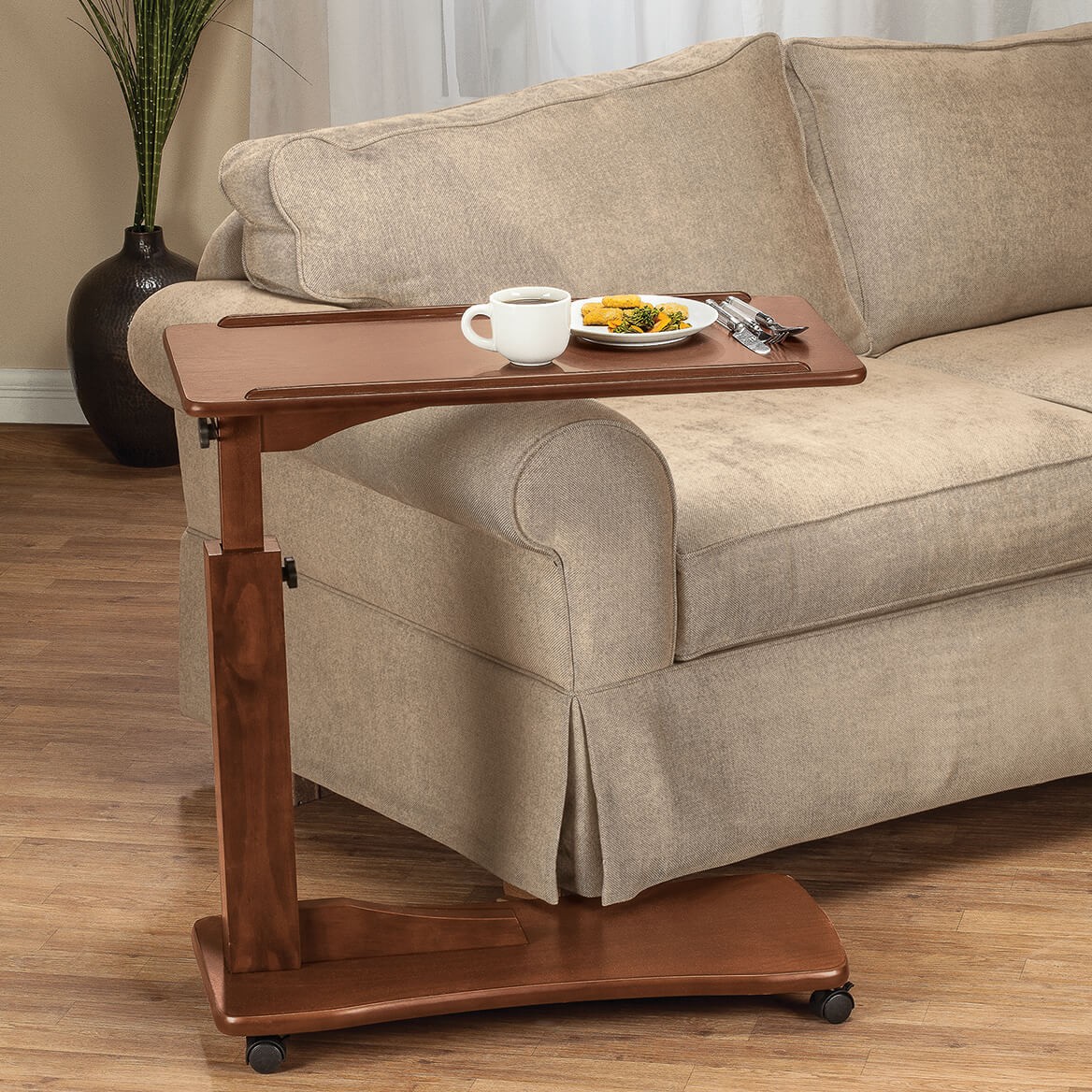 Side Accent Table, Adjustable C Shaped Design with Raised Rim, Small Table for L