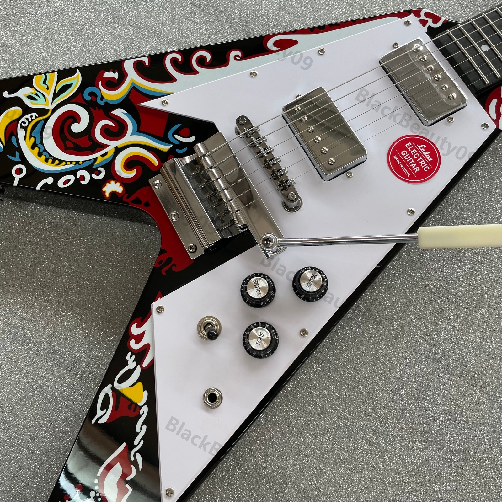 V Shape Solid Body Electric Guitar Stainless Rounded Fret Edge Water Transfer US
