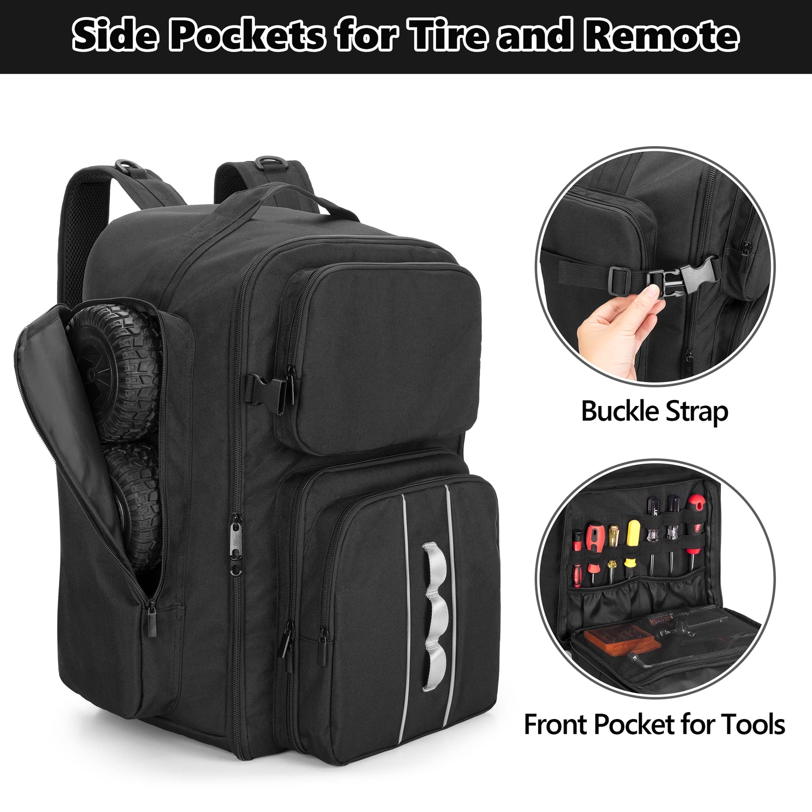 GOBUROS RC Backpack for 1/10 Car RC Storage Bag with Multi Pockets for Tools ...