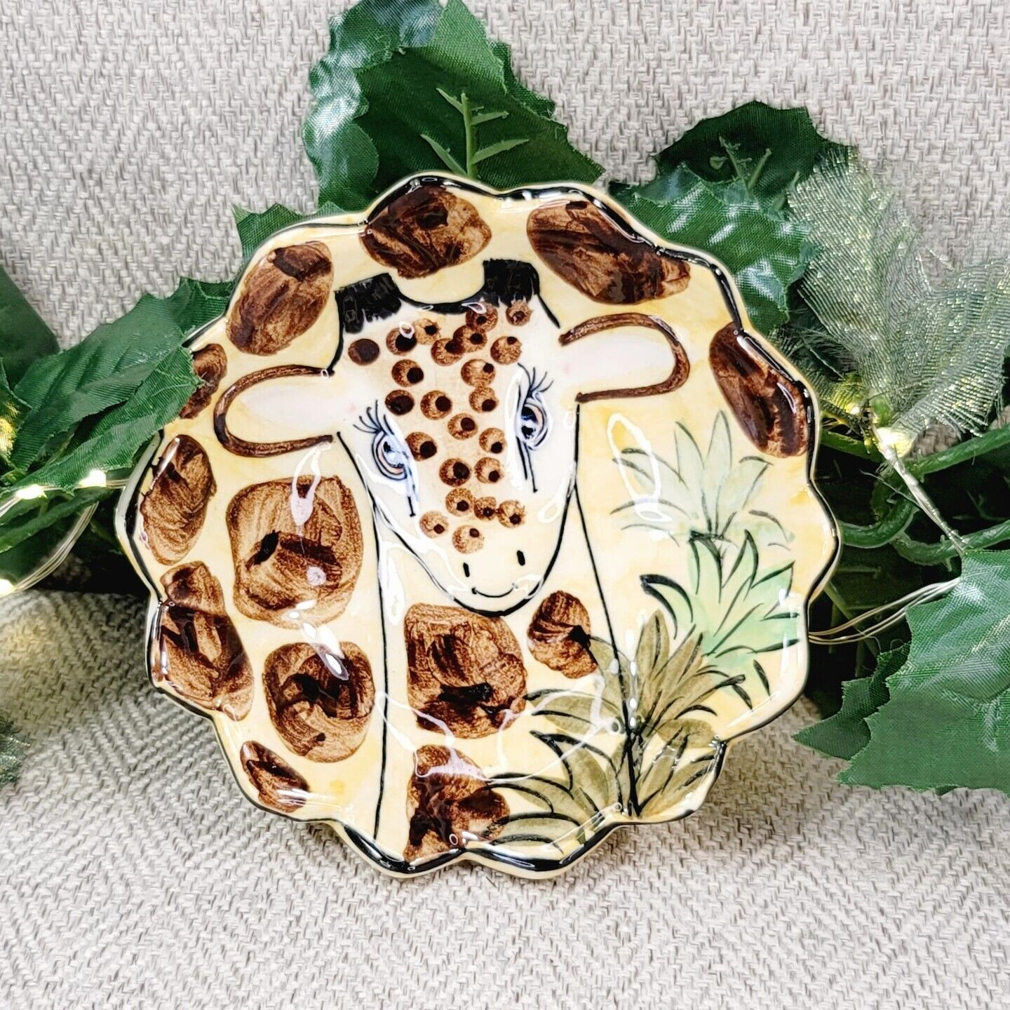 Clay Motif Hand Painted Trinket Dish Giraffe. Approx. 4.5".