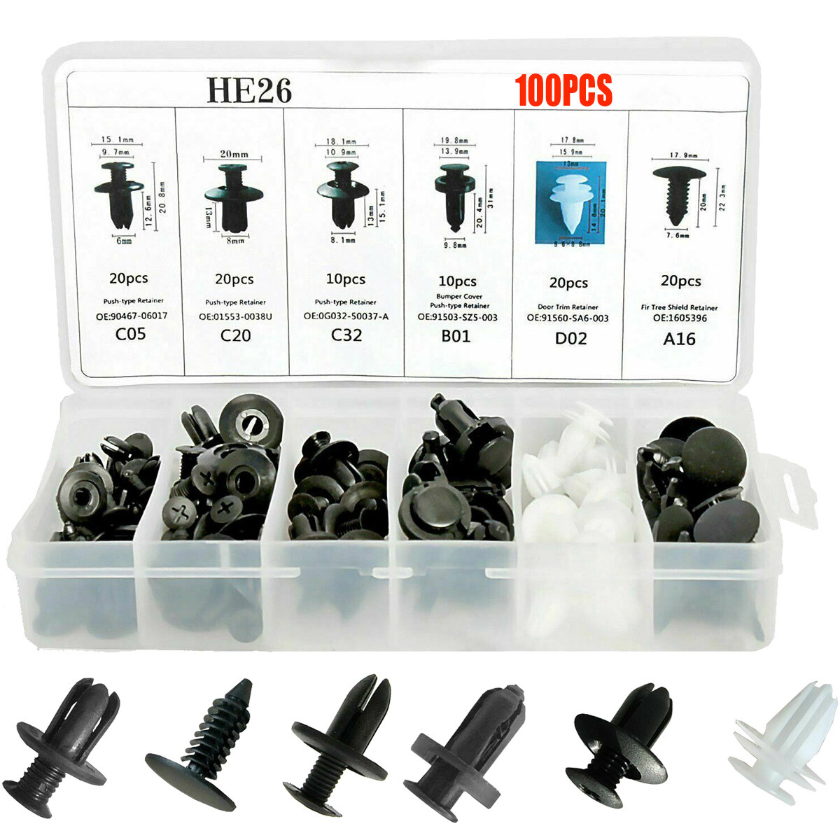 100x For Mazda Car Push Pin Rivet Bumper Door Trim Panel Retainer Clip FastenerU