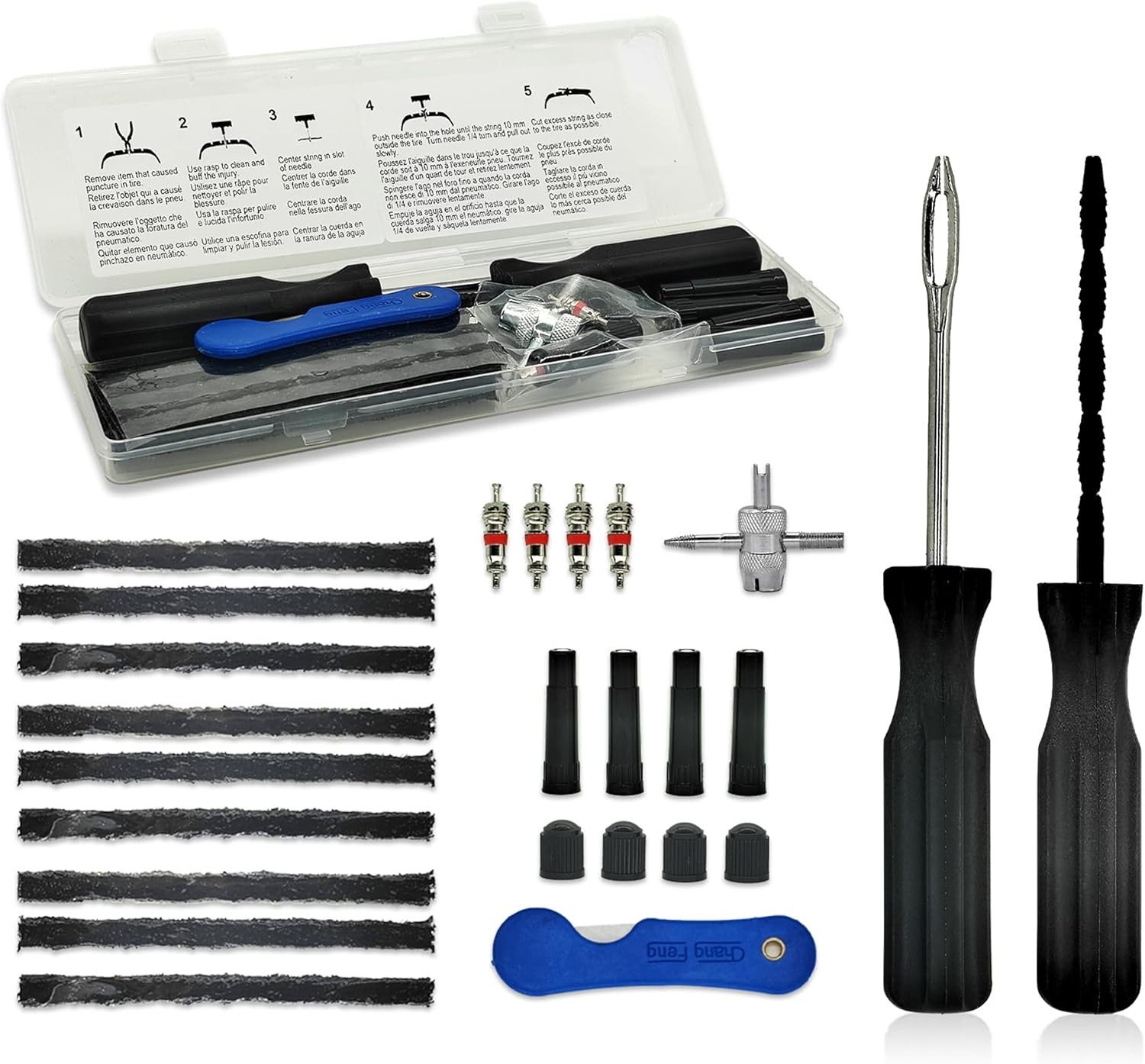 TT-M26 Tubeless Tire Repair Kits, 26pcs Compact Tire Puncture Rep Size: 26 PCS