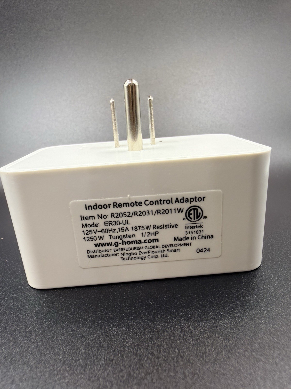 Smart Plug by G-Homa Indoor Remote Control Adapter Model ER30-UL Used Tested