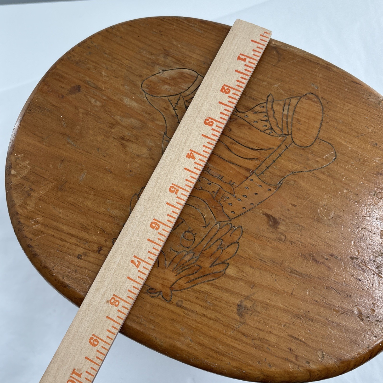 Handmade Wooden Child’s Step Stool Vintage Nursery Pyrography Raggedy Ann Chunky