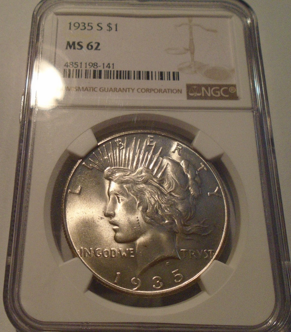 1935 S PEACE DOLLAR NGC MS 62 !! 99% WHITE !!