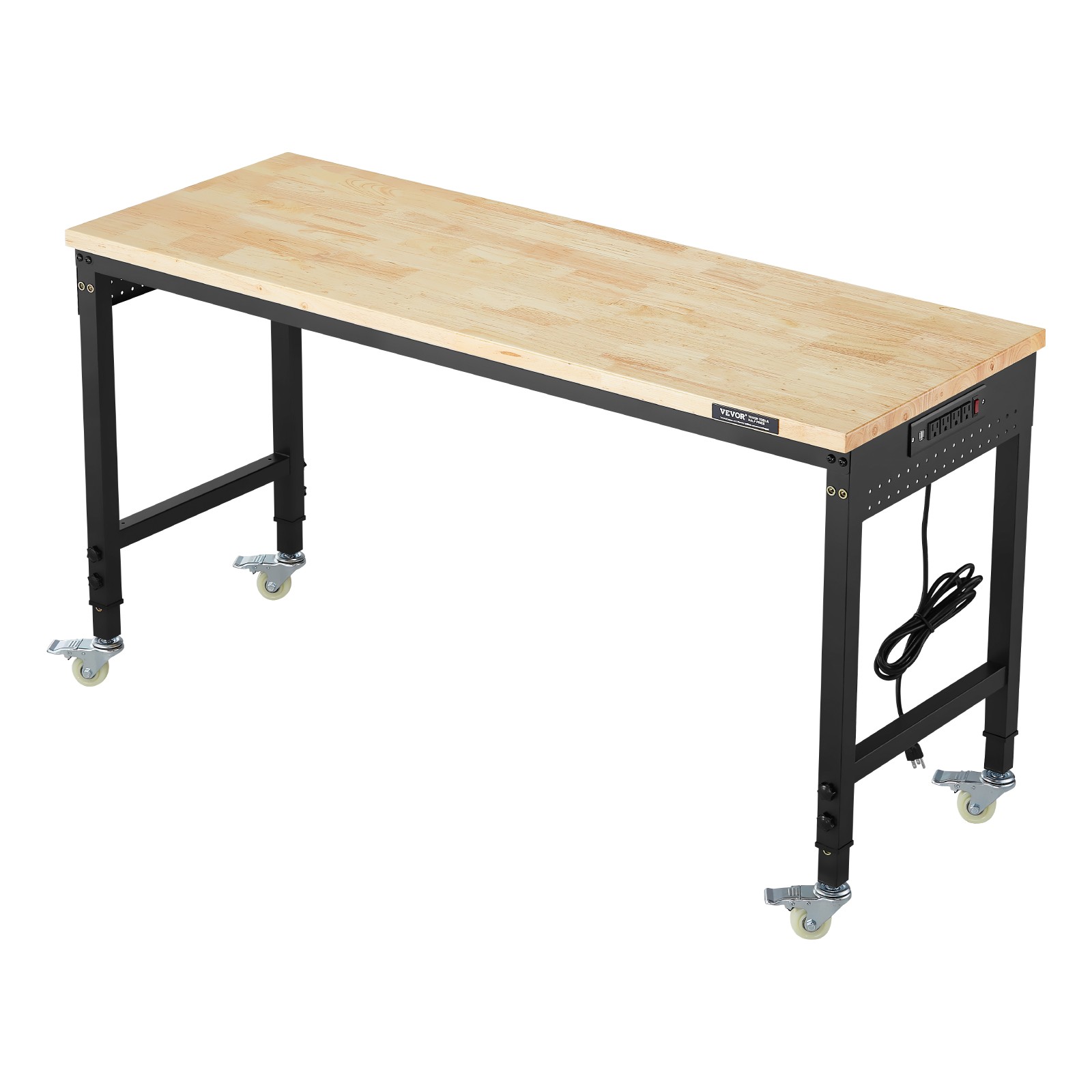 VEVOR 60"Workbench on Wheels Adjustable Height Table with Power Outlet &Pegboard
