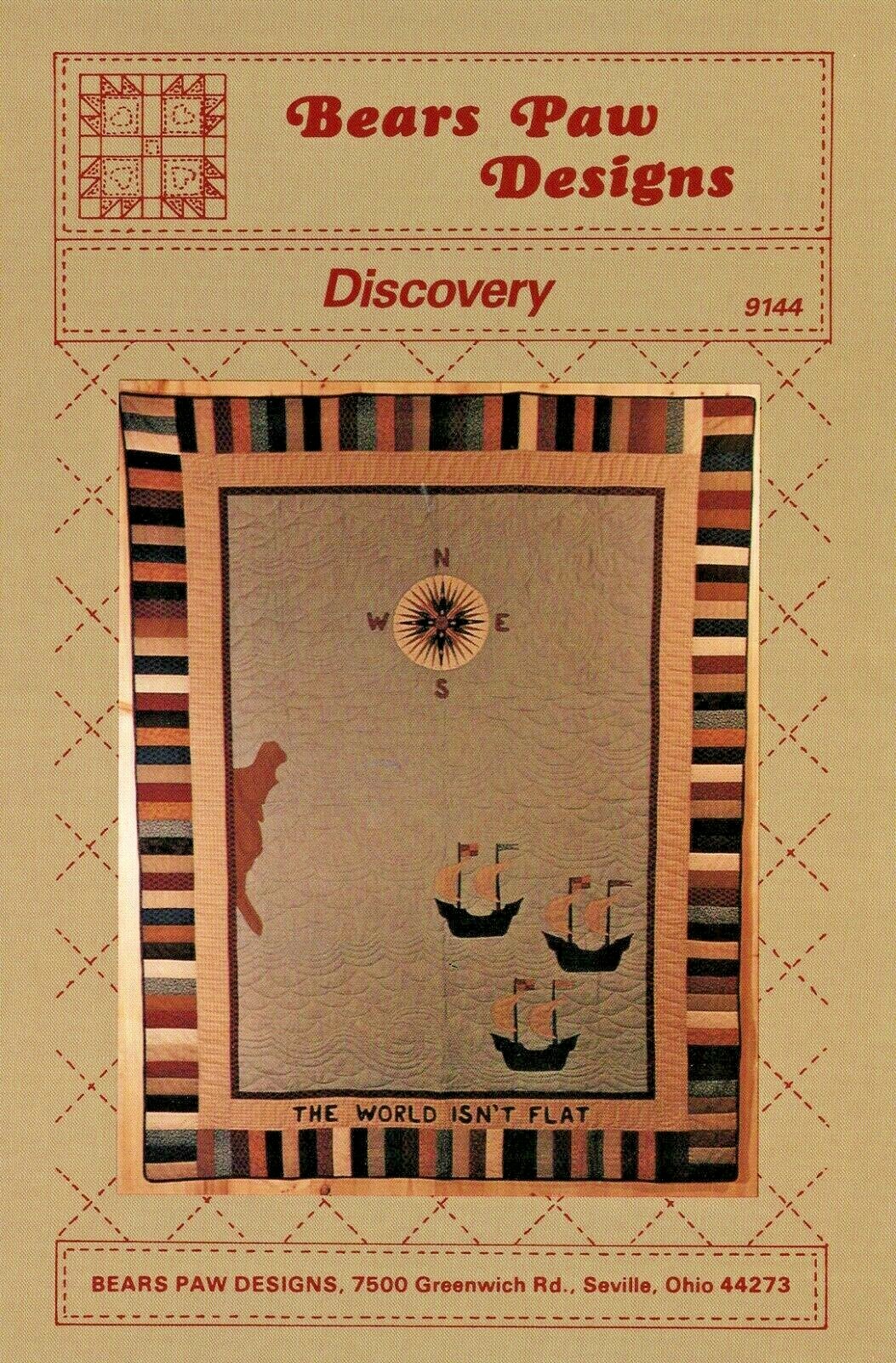 DISCOVERY Applique Quilt PATTERN Bears Paw Designs 77" x 60" History Columbus