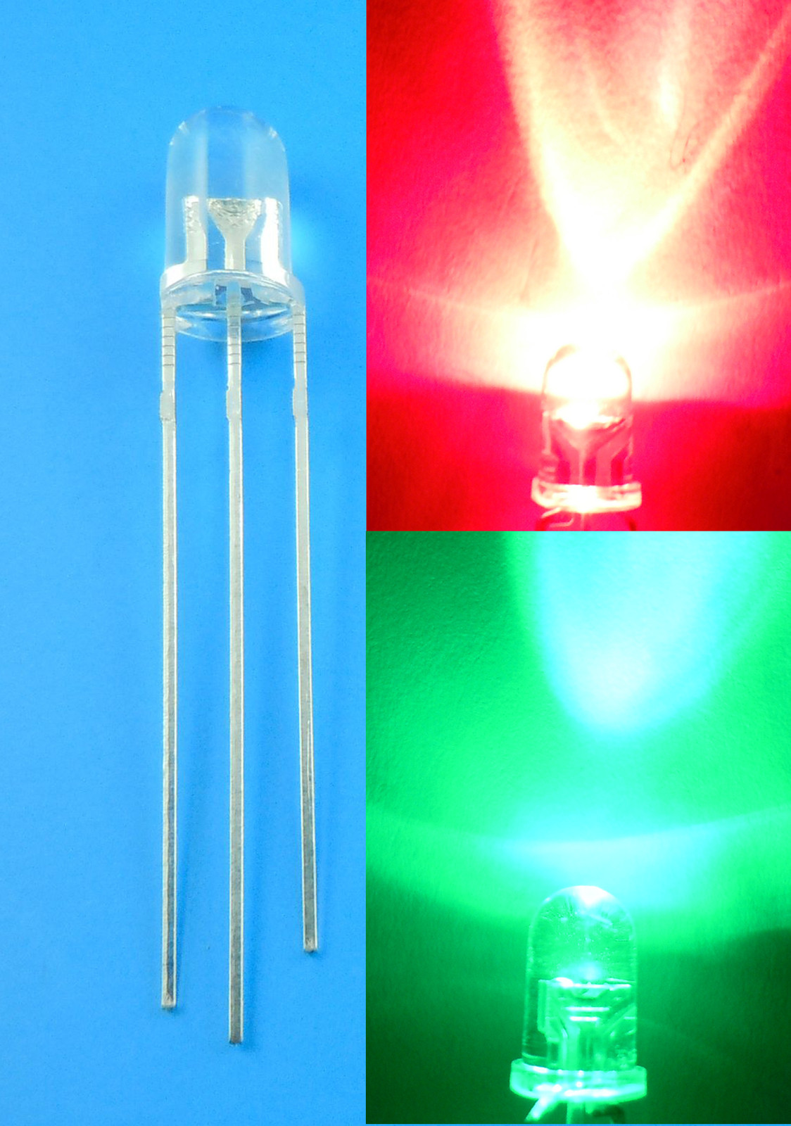 20Pcs 5mm Dual Bi-Color Red/Pure Green 3 Pin Water Clear LED Common Anode