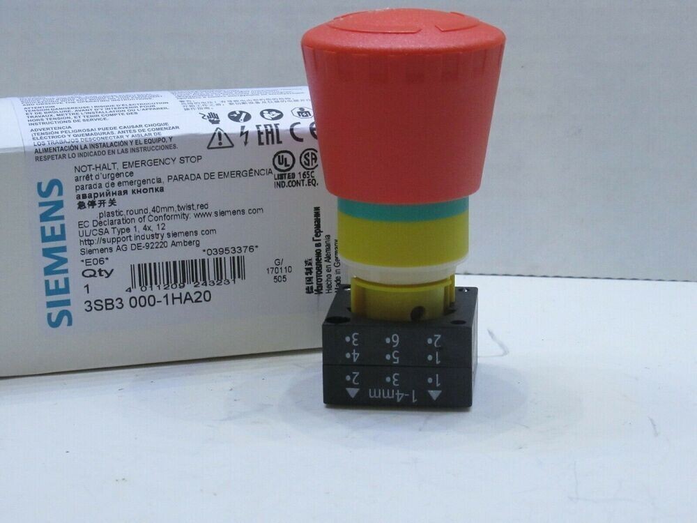 Siemens EMERGENCY STOP Mushroom Push Button 3SB3000-1HA20 ORIGINAL BOX