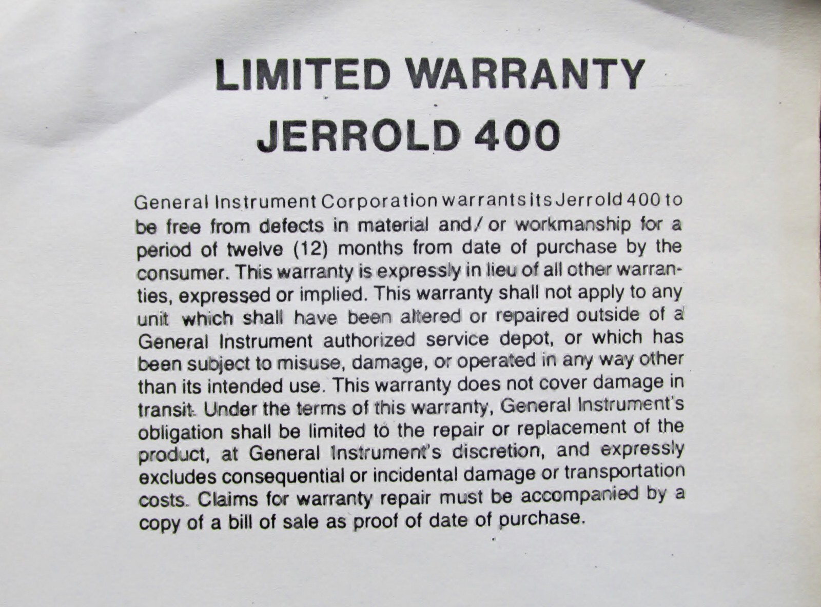 General Instruments, Jerrold 400, Model DRX-3 CATV Cable Converter Box