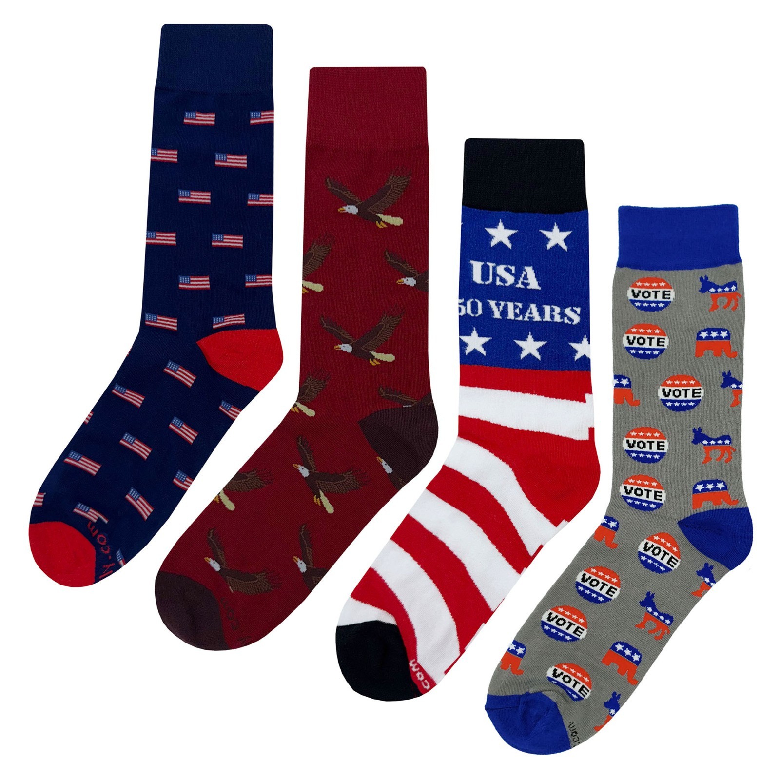 NWT USA Patriotic Socks 4 Pack Novelty Men 8-12 Crazy Fun Sockfly