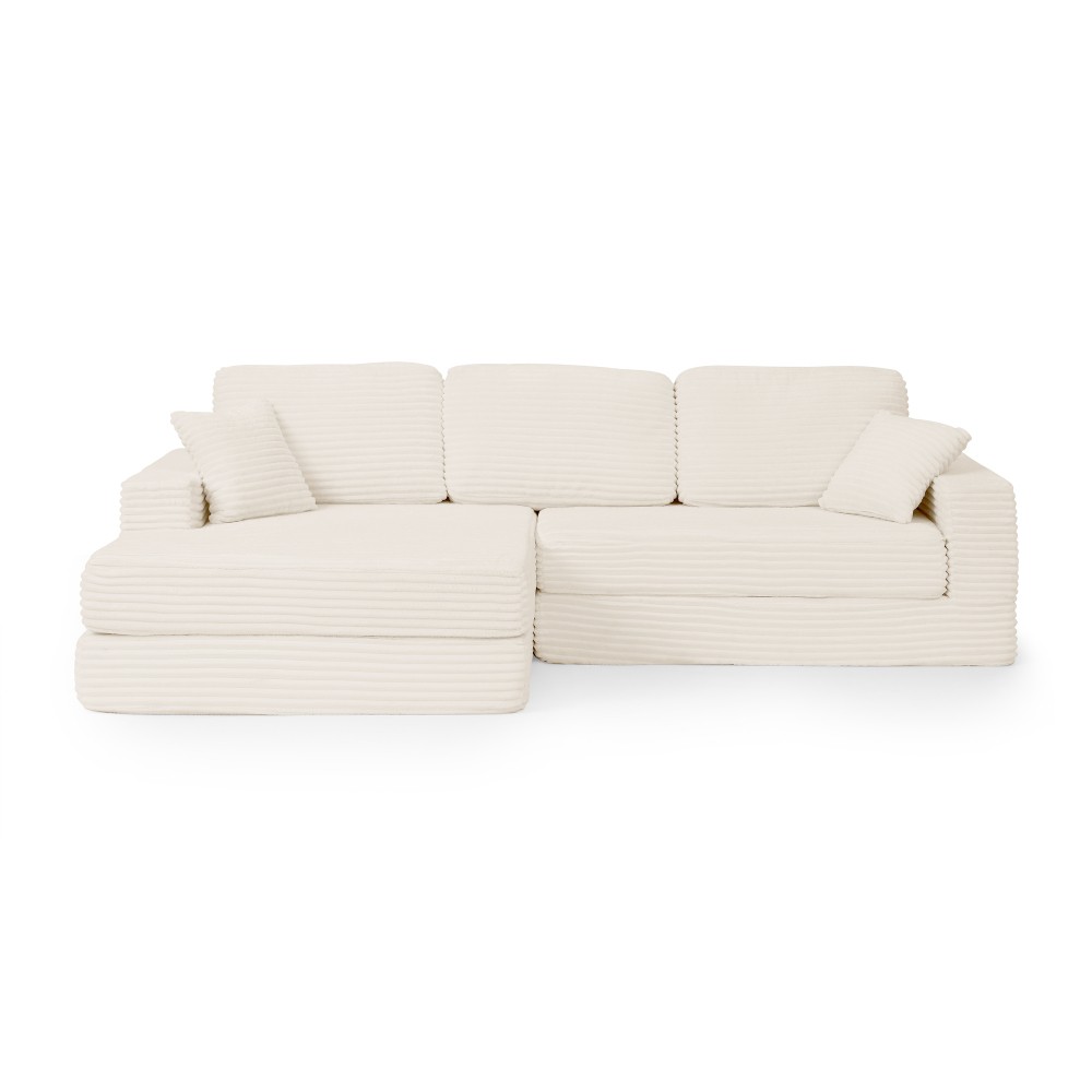 Modular Sectional Sofa w/ Queen Bed, L-Shape, Corduroy Fabric, Beige