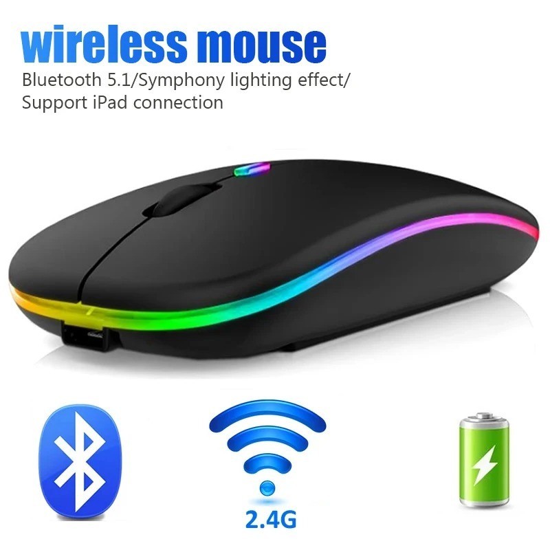 RGB Bluetooth Wireless Mouse Rechargeable Ergonomic USB PC Laptop iPad ✅