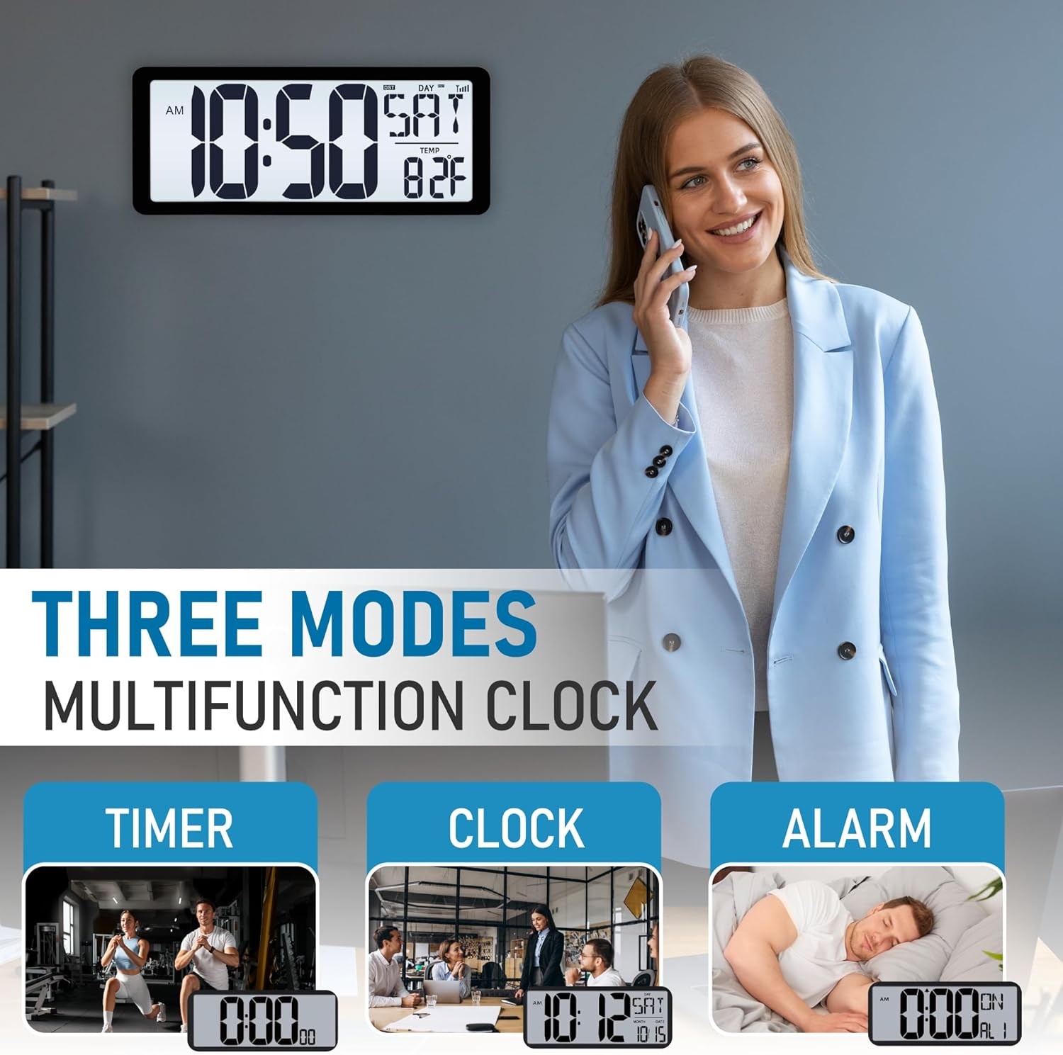 Atomic Clock with Backlight 14 2 Large Digital Wall Clock Battery...