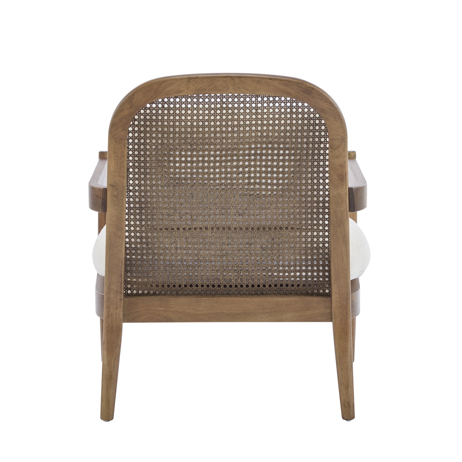 Set of 2 Mid-Century Modern Accent Chairs Rattan Back Solid Wood Beige