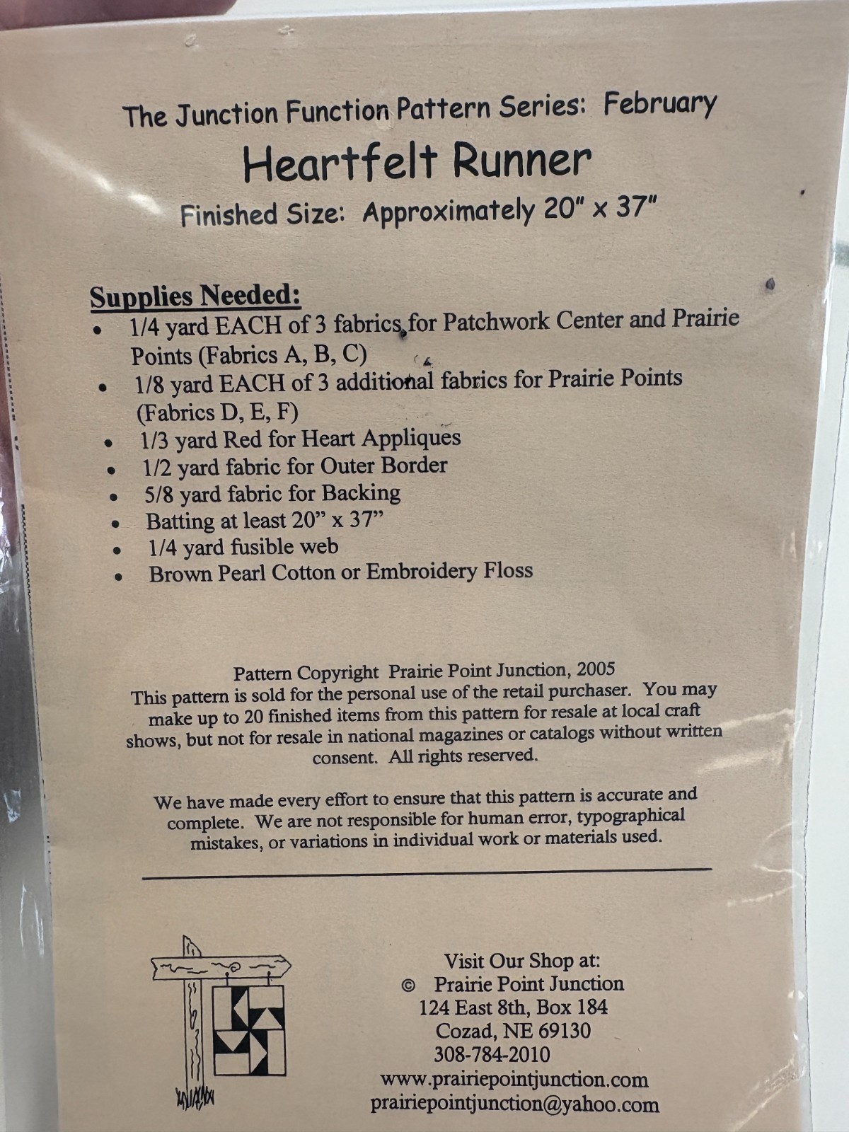 HEARTFELT RUNNER quilt pattern, 20x37", piecing & Applique by Prairie Point Junc
