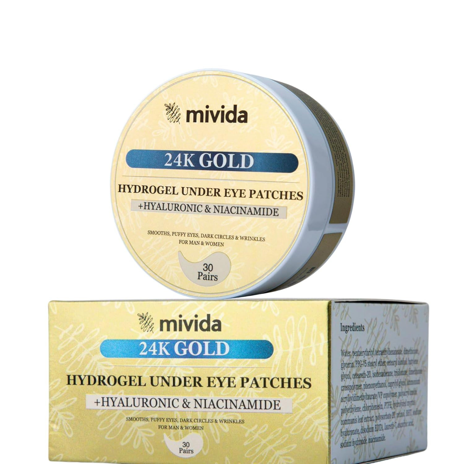 Mivida Biodegradable 24K Gold under Eye Patches with Hyaluronic Acid & Niacinami