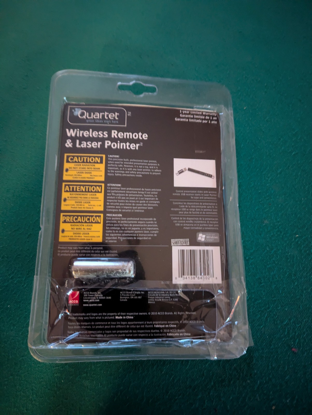Acco Quartet Wireless Remote and Laser Pointer USED