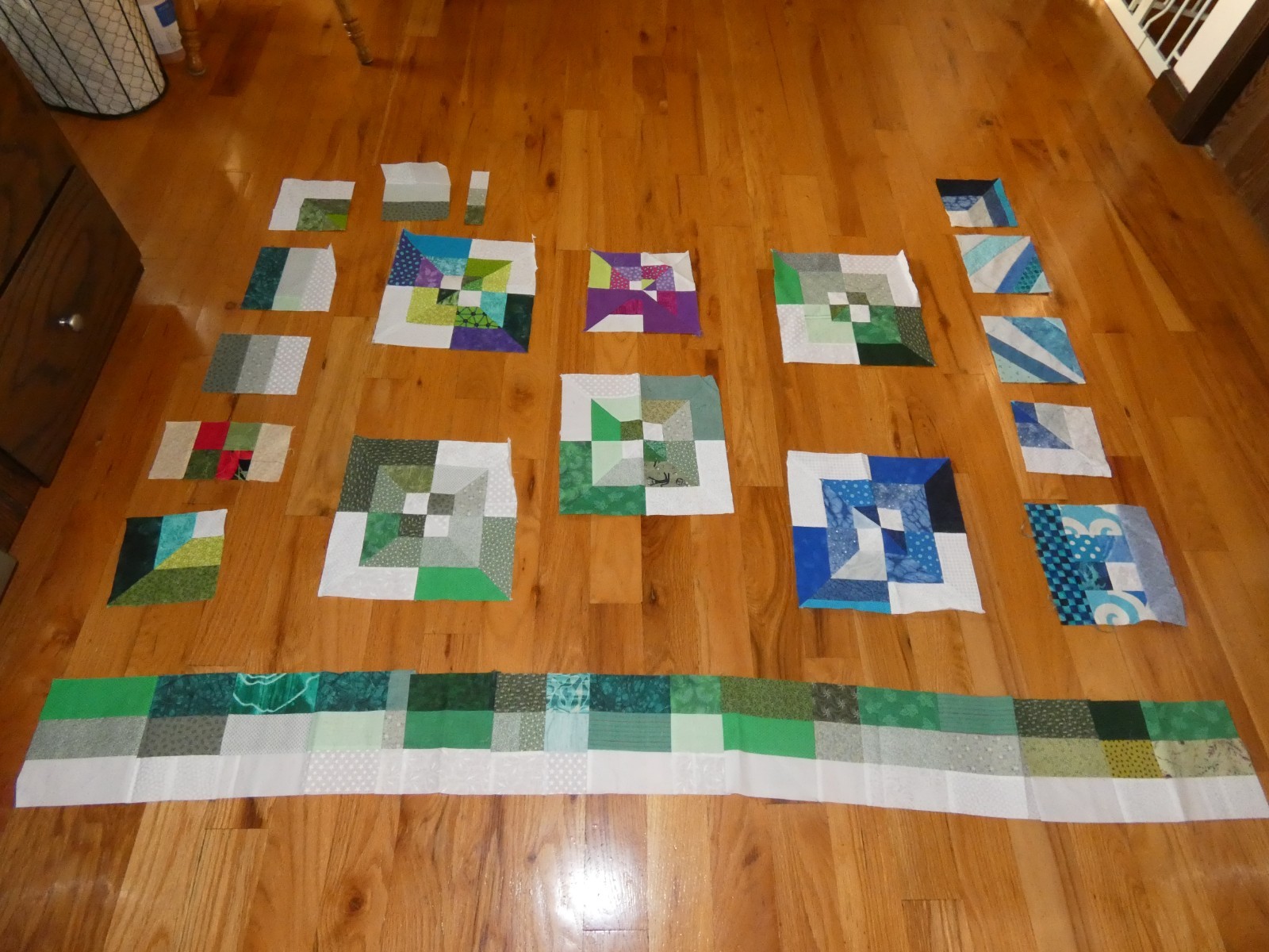 Quilt Block Lot Handmade Pieced Square in a Square Border Blue and Green