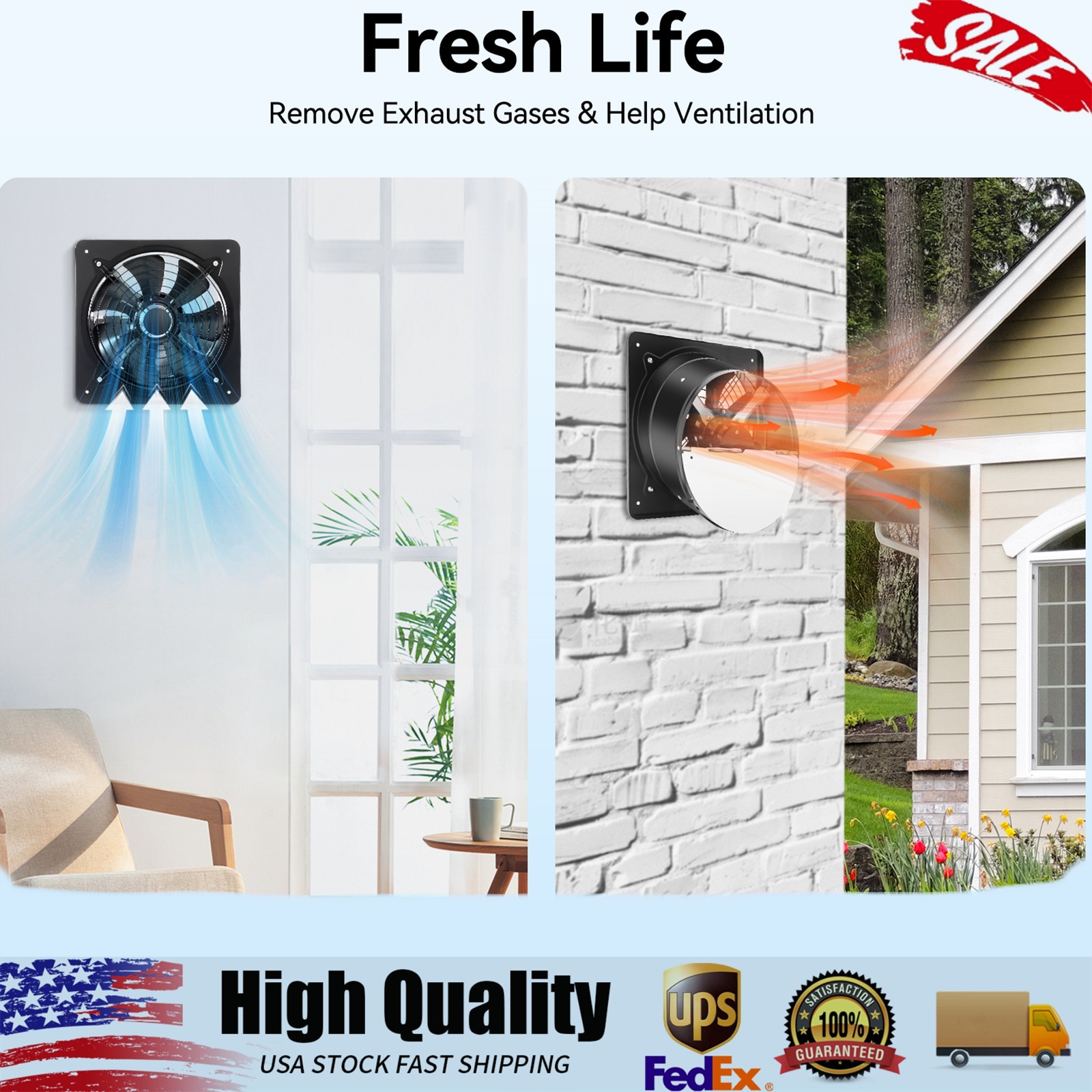 12"Commercial Ventilation Extractor Exhaust Fan Blower Wall Mounted Kitchen 110V