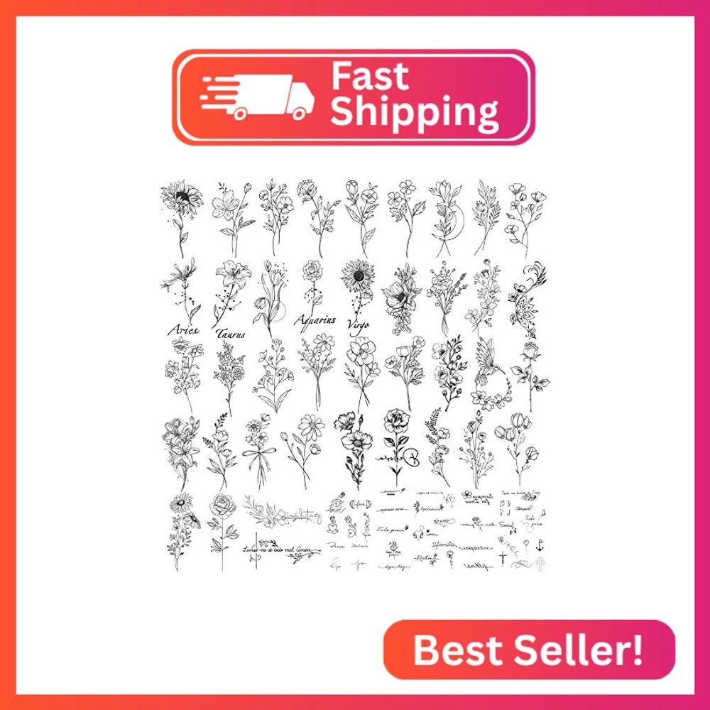 Waterproof Temporary Tattoo - 90 Sheets Realistic Fake Tattoos, 52 sheets Inspir