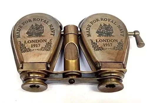 Victorian Vintage 1917 Brass Binoculars Antique Opera Glasses with Leather