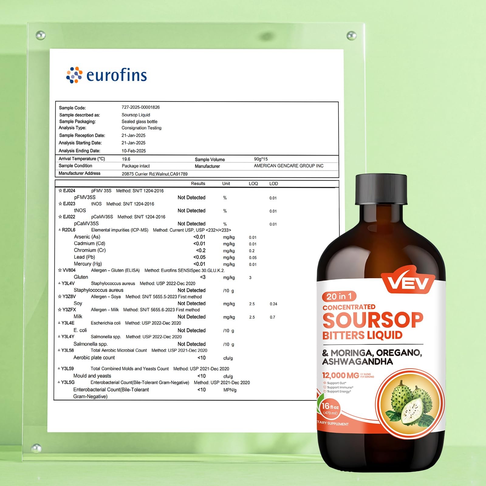 Soursop Bitters Liquid, Graviola Extract, 16 Fl Oz, 20 in 1, with Moringa, Or...