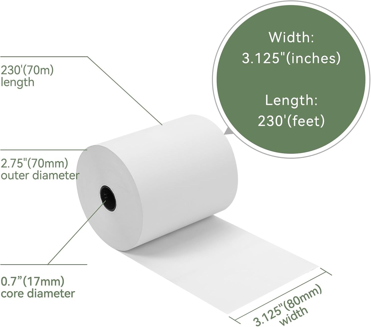 Smooth Finish Thermal Receipt Paper 3 1/8" x 230' - 32 Rolls for Easy Reload