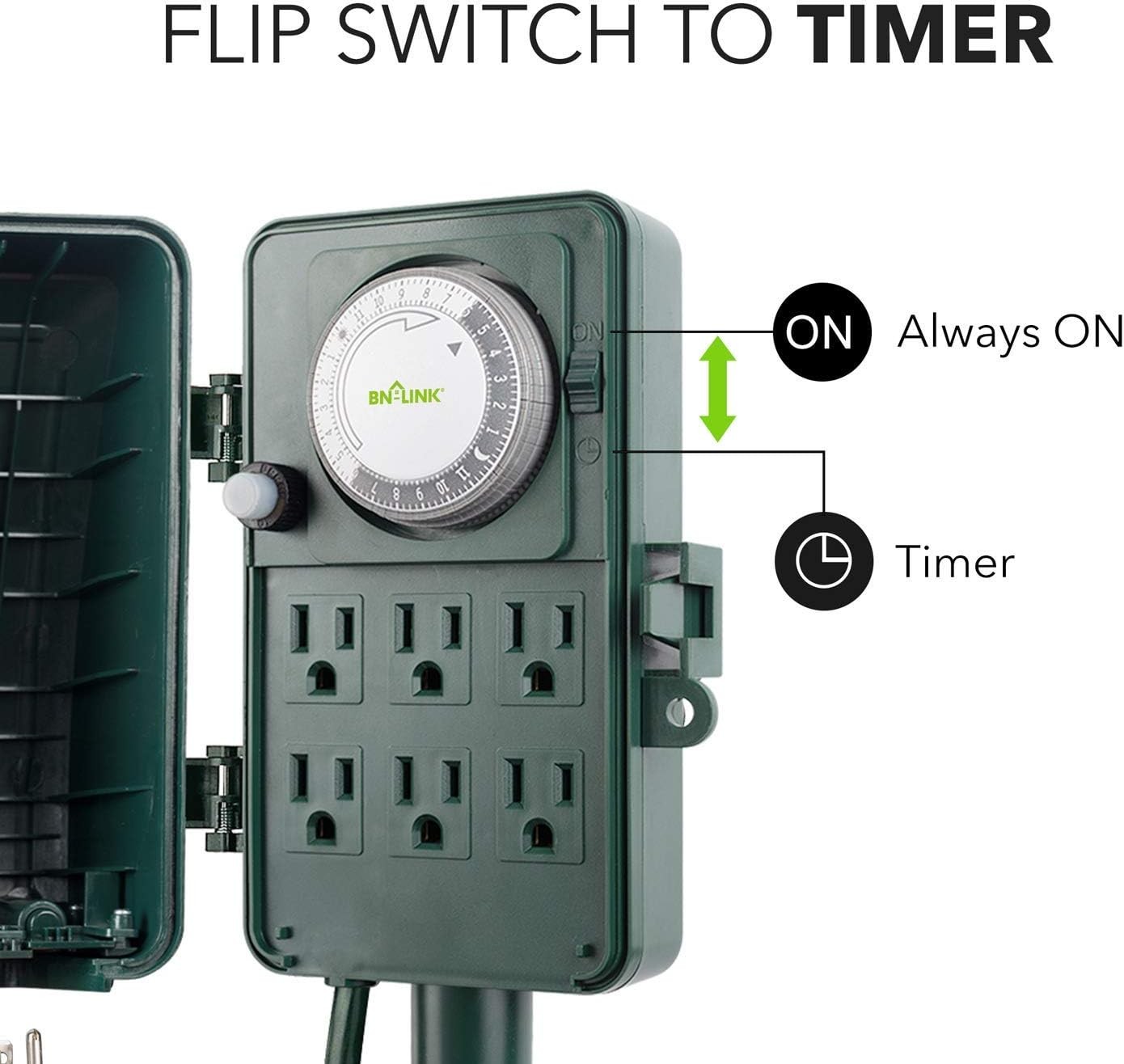BN-LINK 24 Hour Mechanical Outdoor Multi Socket Timer - Black/Green
