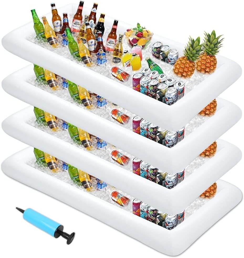 4 PACK Inflatable Ice Serving Bar, 53"x25" Server Tray Pool Buffet Drink Cool...