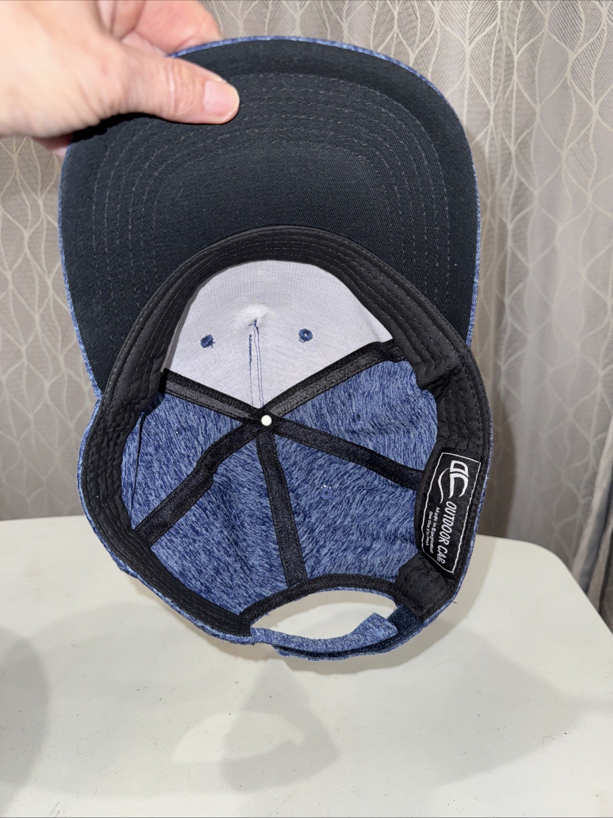Blue Heather Knit Hat Cap Hook Loop Outdoor Cap EUC