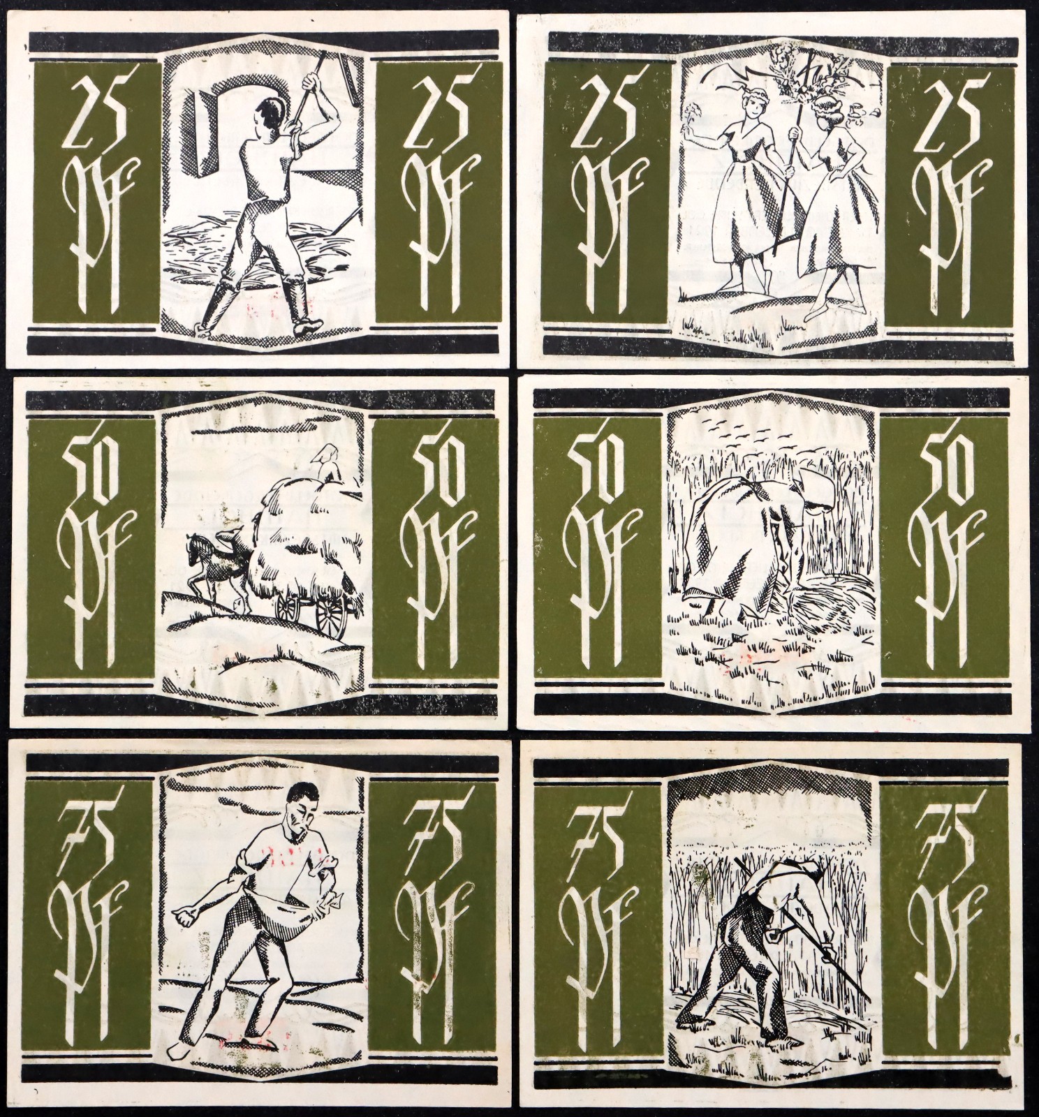 HAINHOLZ 1921 "Wheat Harvest, Sower" Complete Series German Notgeld