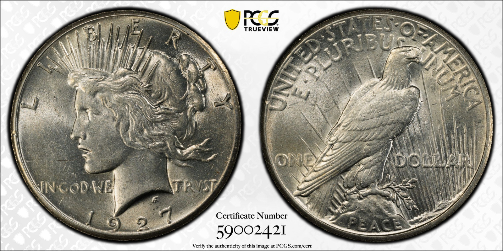 1927 P Peace Silver Dollar PCGS AU-58