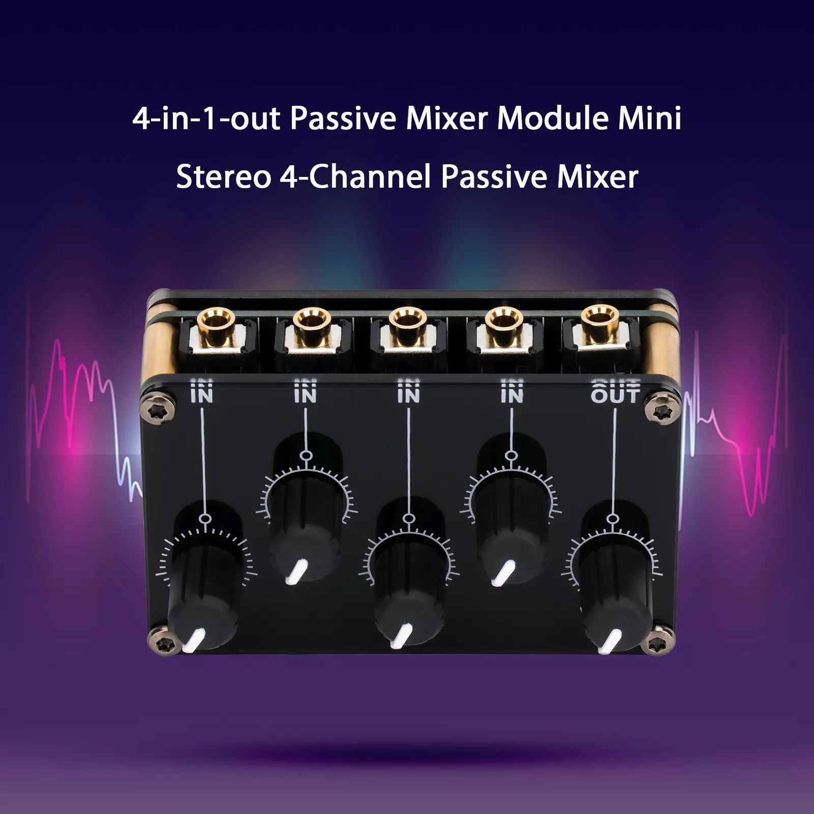 4-in-1-out Stereo Audio Mixer Support Four Independent Volume Controls