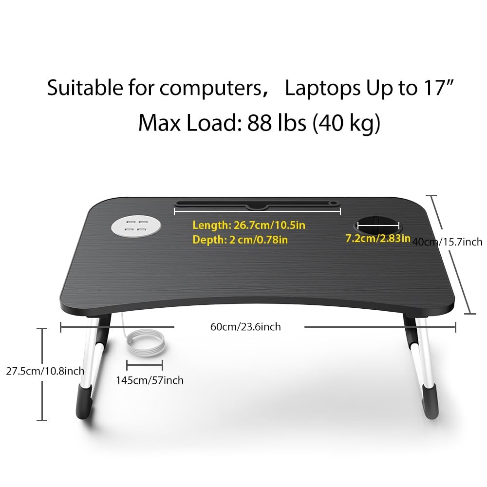 Bed Table Elekin Folding Lap Desk Laptop with Large, Black&white