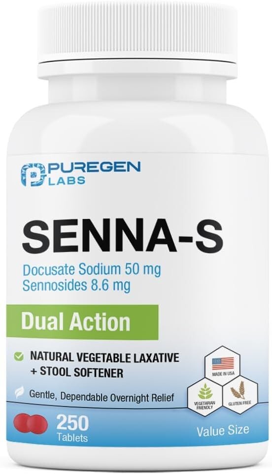 Puregen Senna-S Natural Vegetable Laxative & Docusate Sodium Dual Action 250Tabs