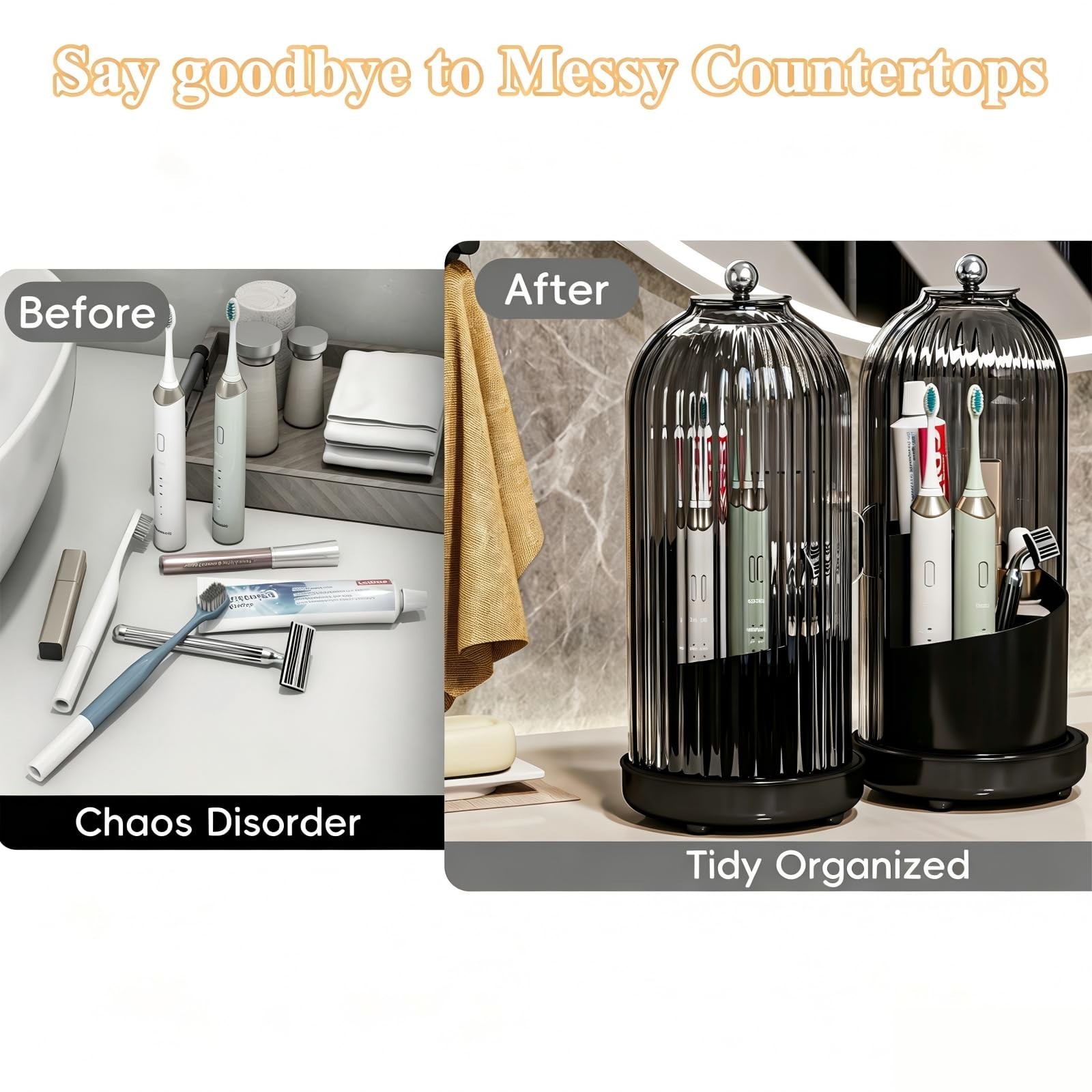 Drainable Toothbrush Toothpaste Holders with Cover, Gray Black | Drainage Hol...