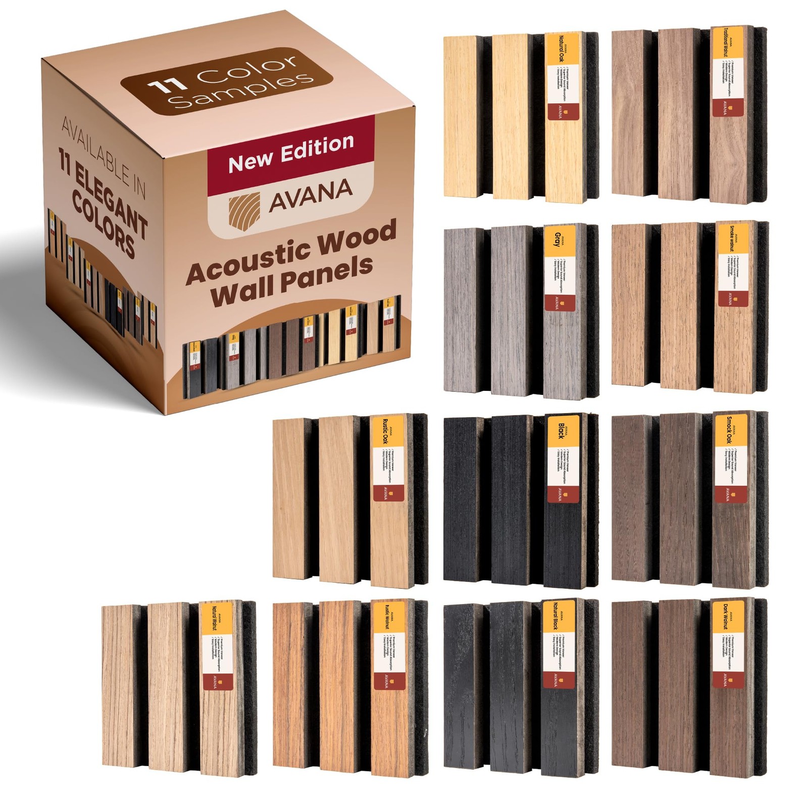Acoustic Wall Panel Color Sample Pack, Premium Wood Soundproof Panels