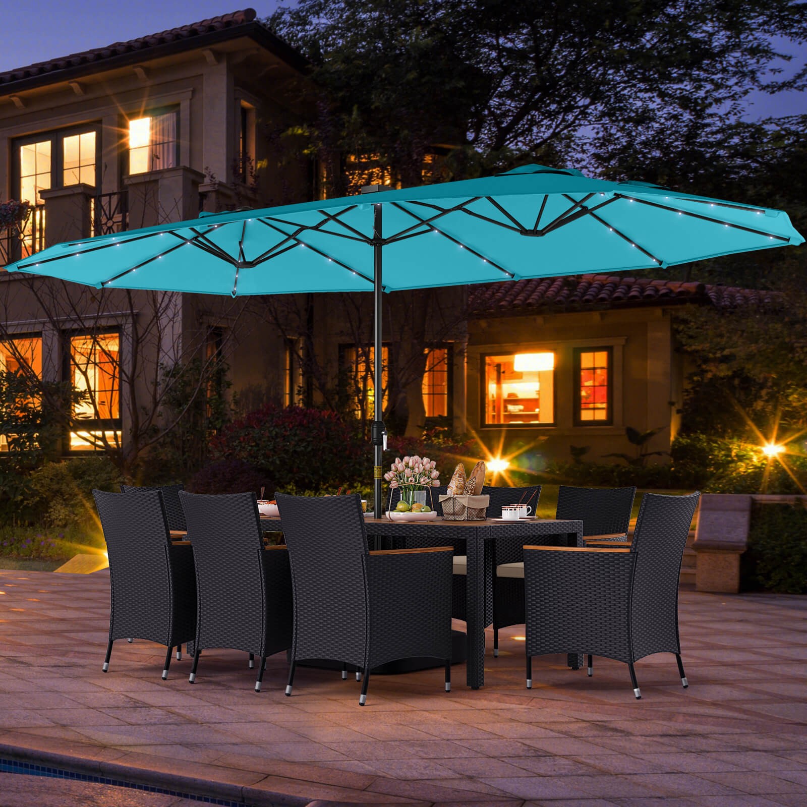 11 PCS Patio Dining Set with 15ft Double-Sided Patio Umbrella (Base Included)