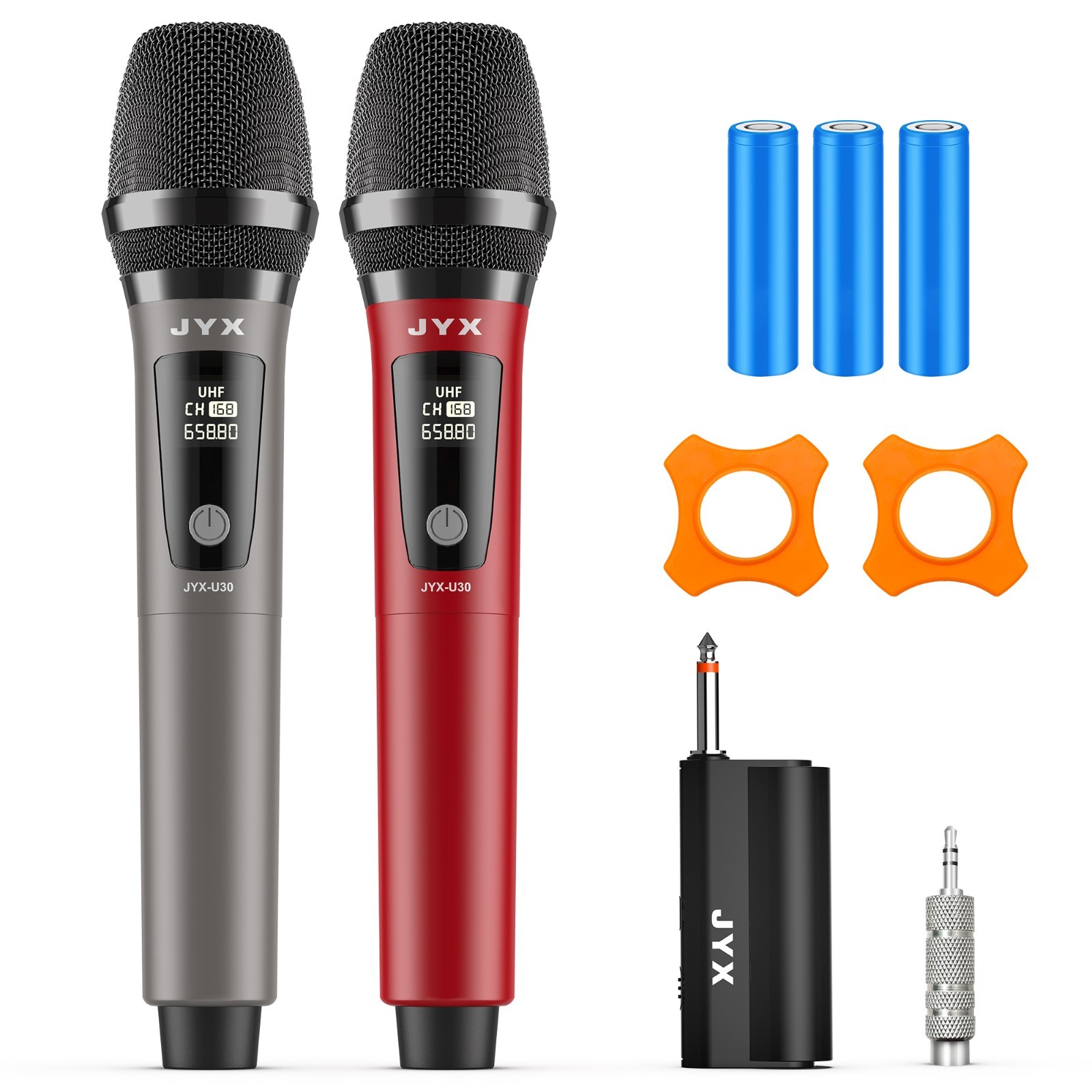 JYX UHF Dual Wireless Mic Set, Rechargeable,50M Range,Karaoke, Speech, PA System