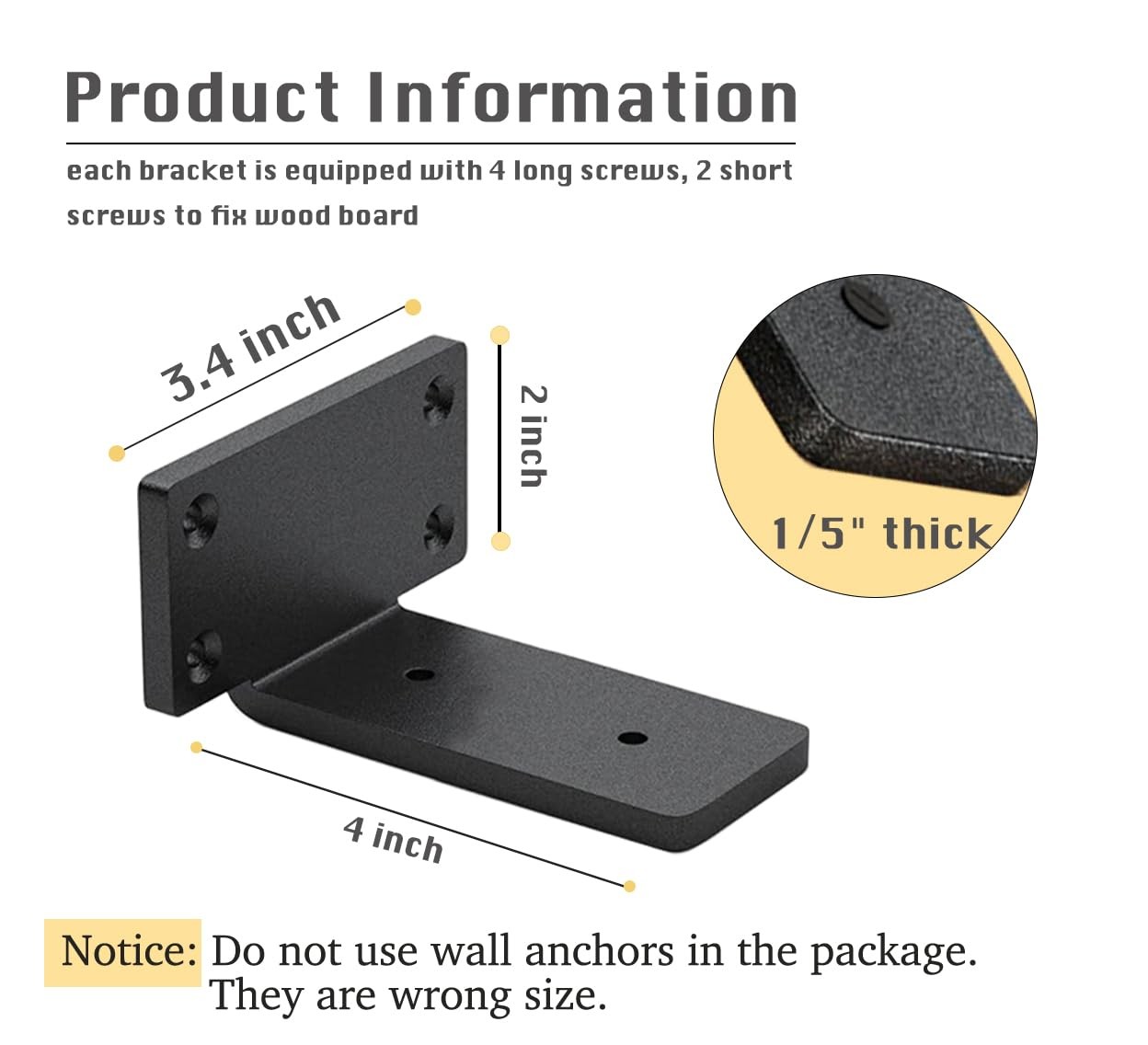 4 Pack Shelf Brackets 4 Inch Floating Shelf Bracket 1/5 inch Thick Heavy Duty...