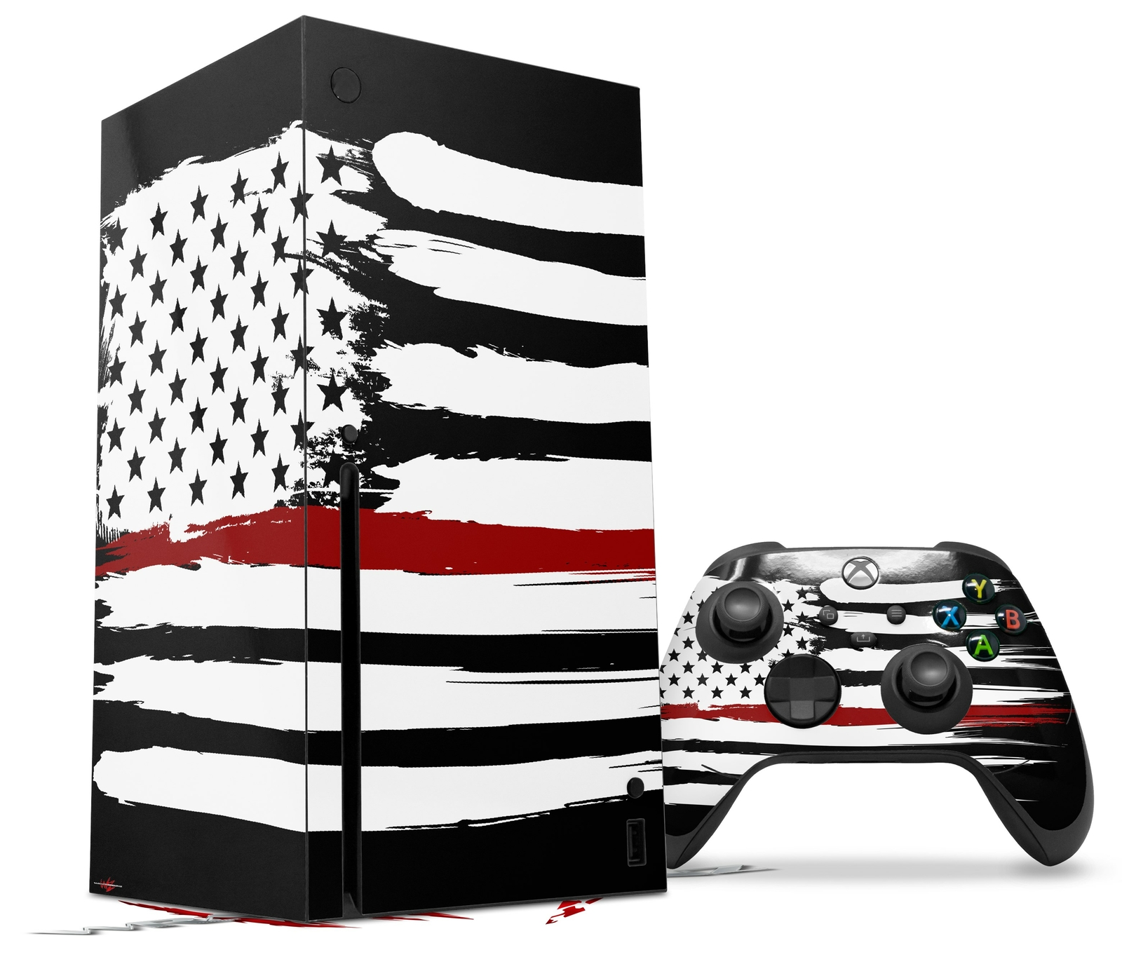 Skin Set for XBOX Series X Brushed USA American Flag Red Line