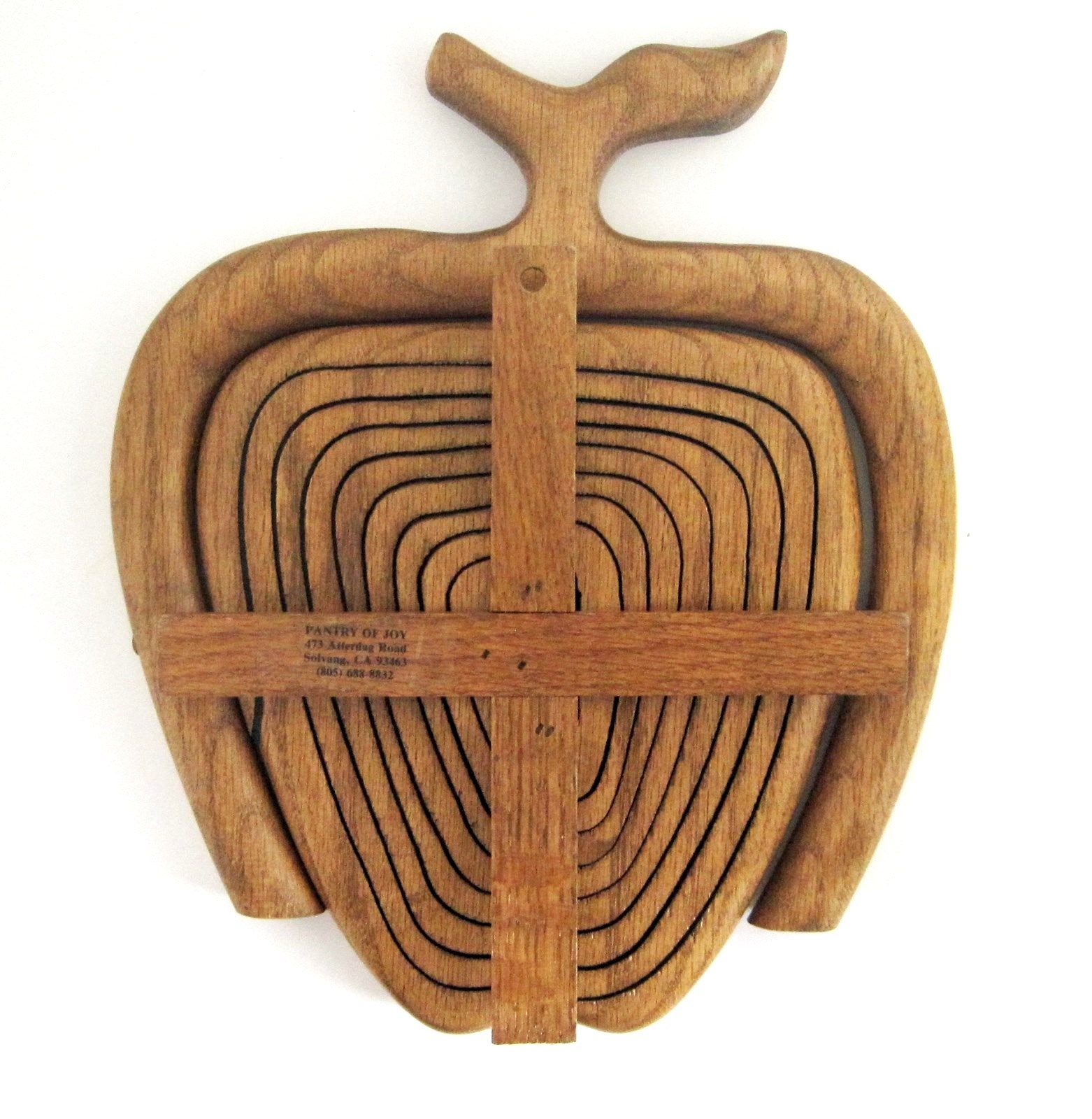 Handcrafted Collapsable Foldable Wood Apple Basket Trivet with Handle