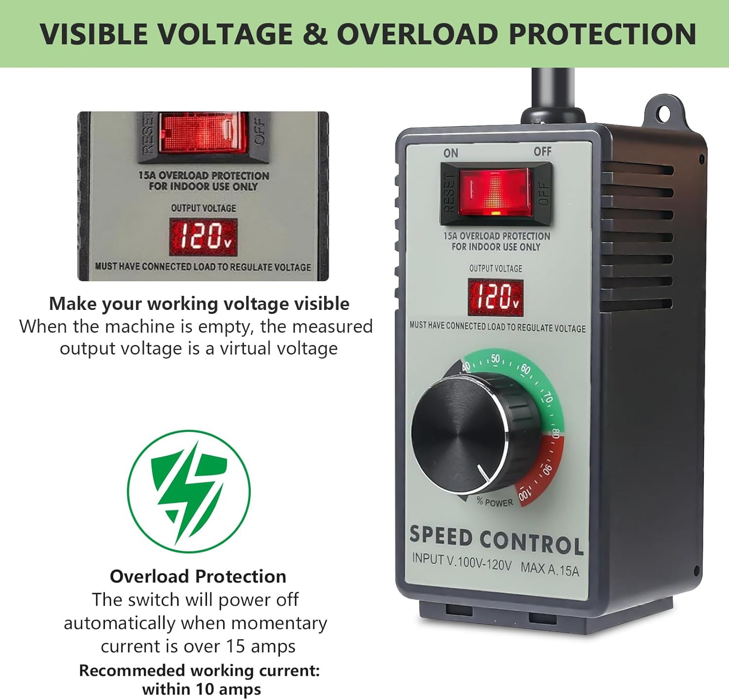 AC Motor Speed Controller 120V 15A Max - Variable-Speed Controller & Fan Speed C