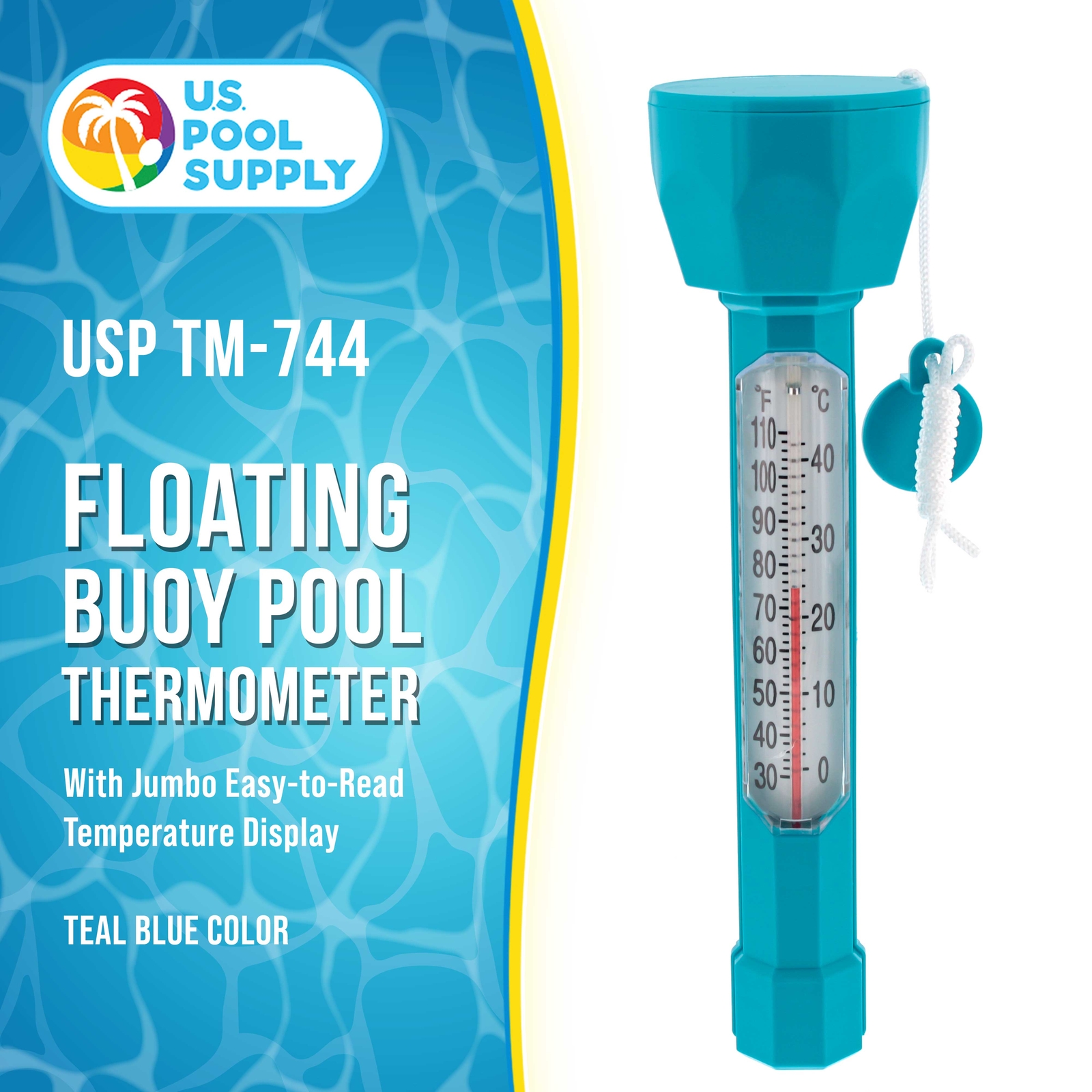 U.S. Pool Supply Teal Floating Buoy Pool Thermometer Jumbo Temperature Display