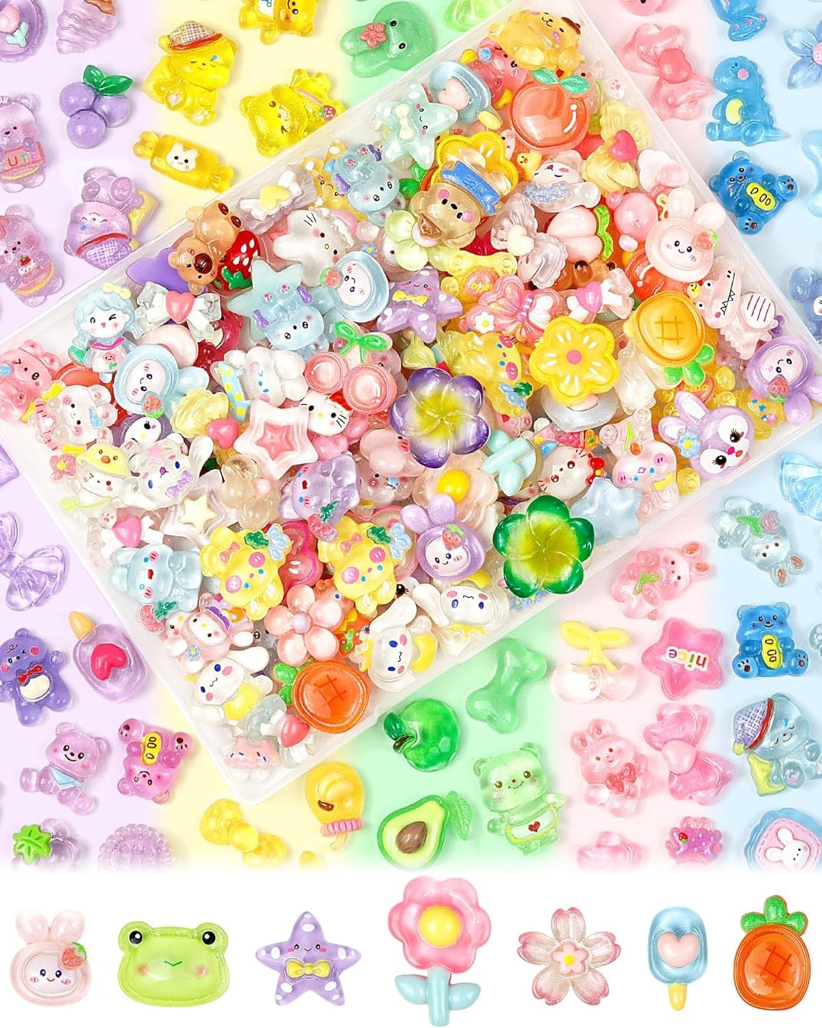 FIVEIZERO 100PCS Cute Slime Charms Bulk Set – Kawaii Flatback Resin Charms for