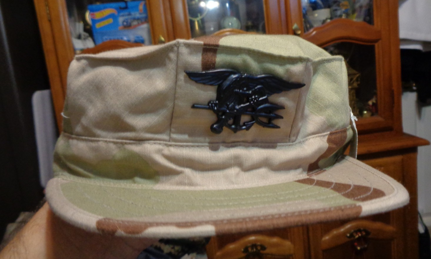 8 POINT COVER SEAL SUBDUDED TRIDENT DEVICE HAT CAP TRI COLOR TAN SWCC SMALL NWT