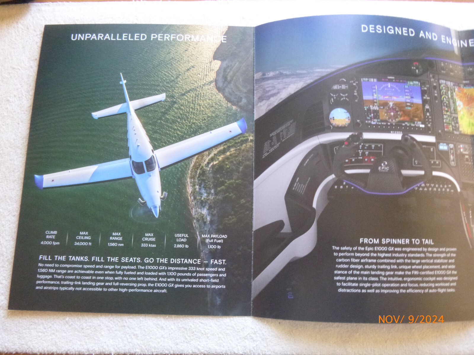 EPIC E1000 GX - Foldout Brochure - Perfect for the Aerospace Collector