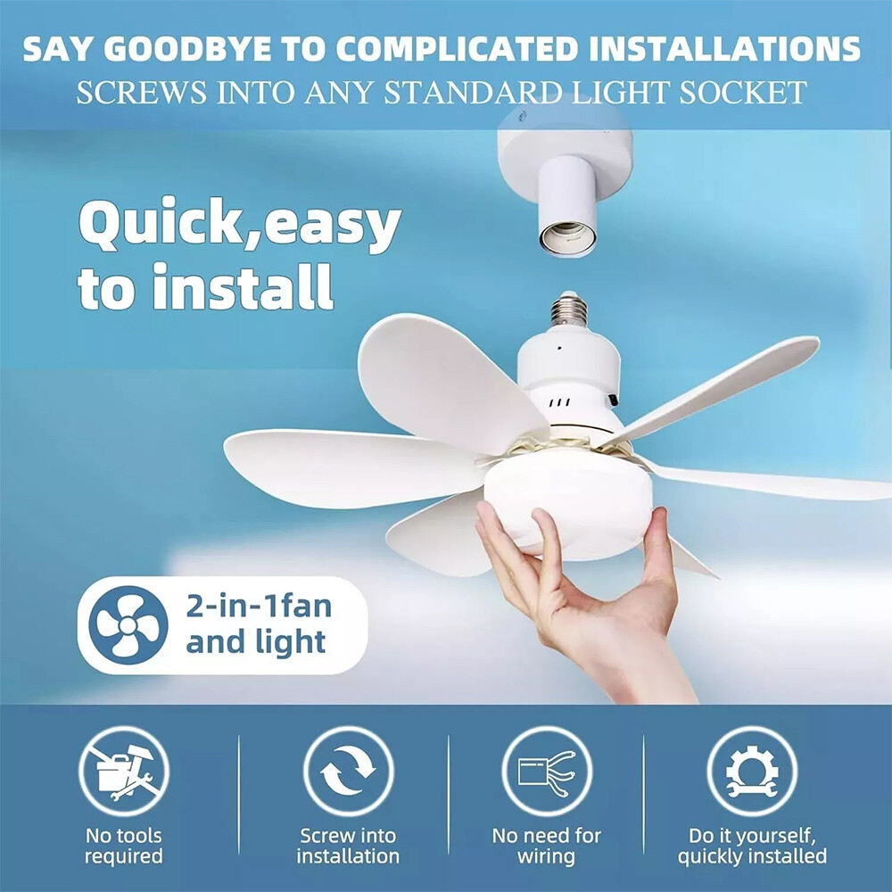 2Pack Socket Ceiling Fans with Light & Remote Socket Fan light with Dimmable Led