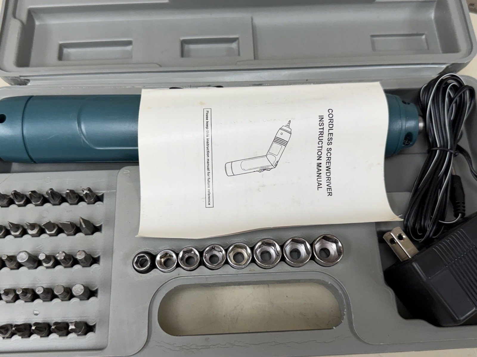 Cordless Electric Screwdriver Set w/ 30 Bits, Socket Set & Charger - Hard Case